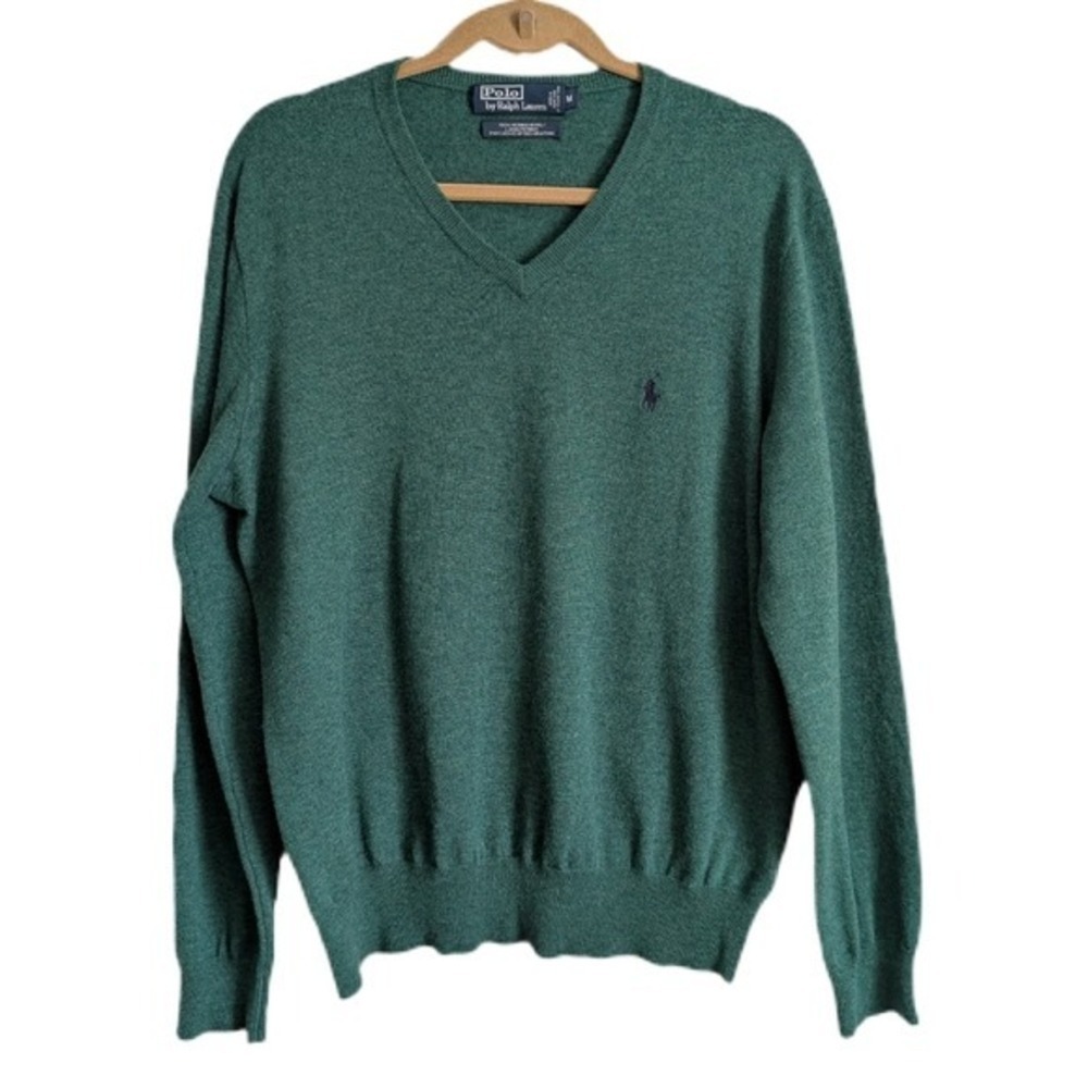 Ralph Lauren Vintage 90s Dark Academia Forest Green Merino Wool Sweatshirt - Picture 4 of 9